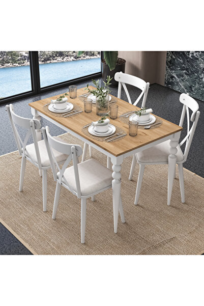 Rani Mobilya Rani JC120 Mutfak Masa Sandalye Takımı Sepet Ceviz - Beyaz