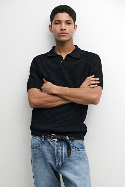 Massimo Dutti %100 pamuklu dokulu polo yaka kazak