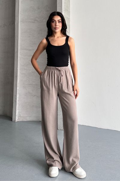 macharel jeans Γυναικείο παντελόνι παλάτσο με φαρδιά μπατζάκια και τσέπες