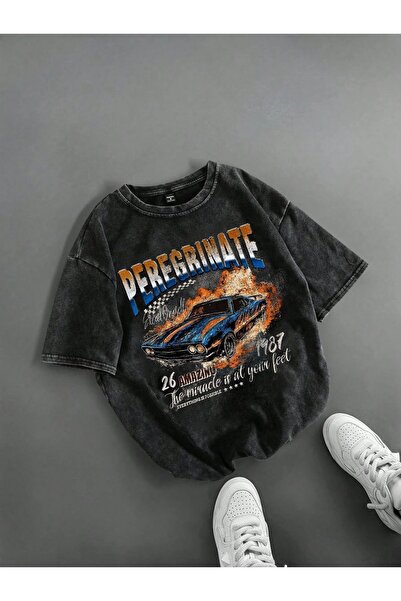 LAND MODA Μπλουζάκι με στάμπα, κορυφαίας ποιότητας, vintage πλυμένο, στυλ δρό...