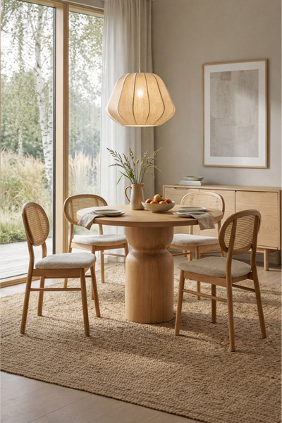 A2 Decor Legend Yuvarlak Sabit Natural 100 cm Ahşap Yemek Masası Takımı