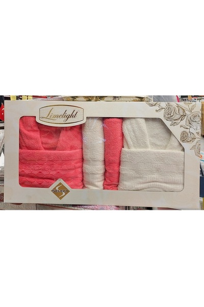 limelight Select Economic Family Bathrobe Set (6 Pieces)-Cream Pomegranate Fl...