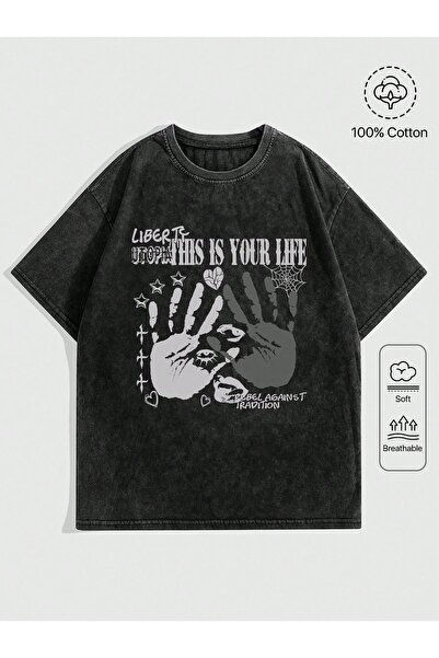 bellanova Μπλουζάκι με στάμπα, κορυφαίας ποιότητας, vintage πλυμένο, στυλ δρό...