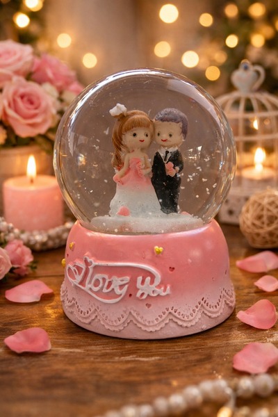 sofun Gelin Damat Figürlü Love You Yazılı Işıklı Müzikli Kar Küresi Romantik ...