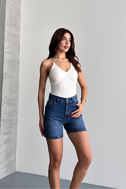 macharel jeans D62 Σορτς Τζιν με Φθορές και Πέτρες