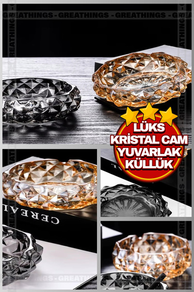 Greathings Μεγάλο Κρυστάλλινο Στρογγυλό Γυάλινο Τασάκι