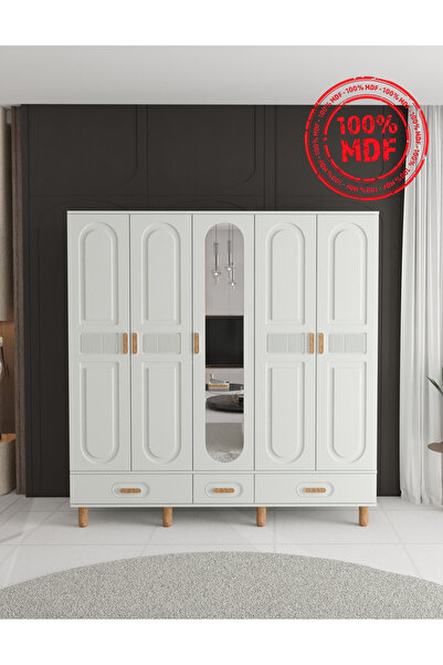 Teen & Bright DOVA 5 KAPAKLI ÇEKMECELİ GARDIROP - TAMAMI MDF