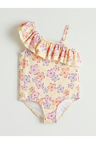 LC Waikiki Μαγιό για κορίτσια με λουλουδάτο σχέδιο και λεπτομέρεια βολάν στον...