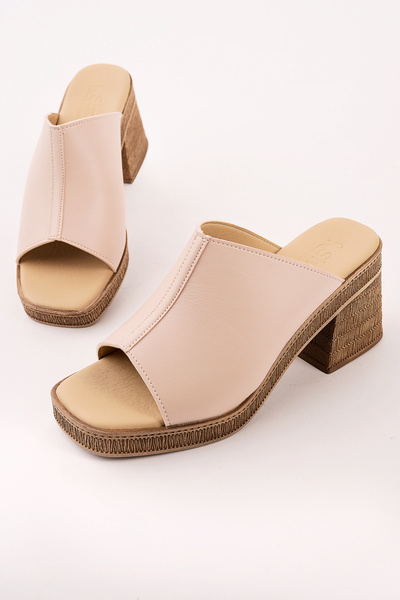 Madam Tarz SMH-340 Δερμάτινες παντόφλες με χοντρό τακούνι