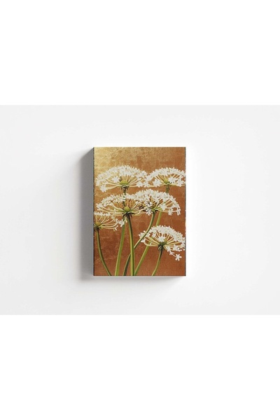 OEM Tablou decorativ Re-Bloom, model floral, pânză/lemn, auriu/alb/verde, 70 ...