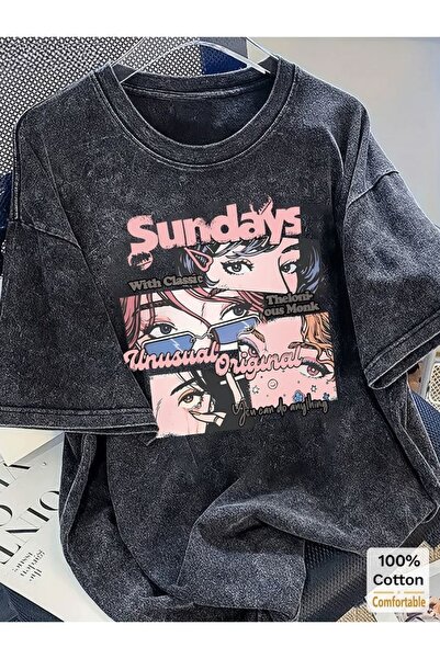 ZEMLİYA Μπλουζάκι με στάμπα, κορυφαίας ποιότητας, vintage πλυμένο, στυλ δρόμο...