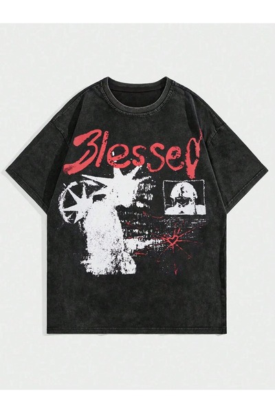 bellanova Μπλουζάκι με στάμπα, κορυφαίας ποιότητας, vintage πλυμένο, στυλ δρό...