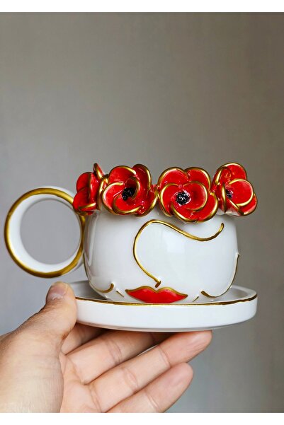 KOTYORA Gelincik Gift Handmade Ceramic Double Coffee Cup