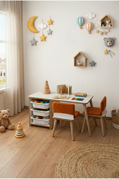 POFİTTO Çocuk Masa Sandalye Takımı-3 Sepetli Çalışma Ve Aktivite Masası-yaz-s...