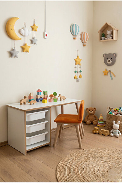 POFİTTO Çocuk Masa Sandalye Takımı-3 Sepetli Çocuk Çalışma Masası Aktivite Ma...