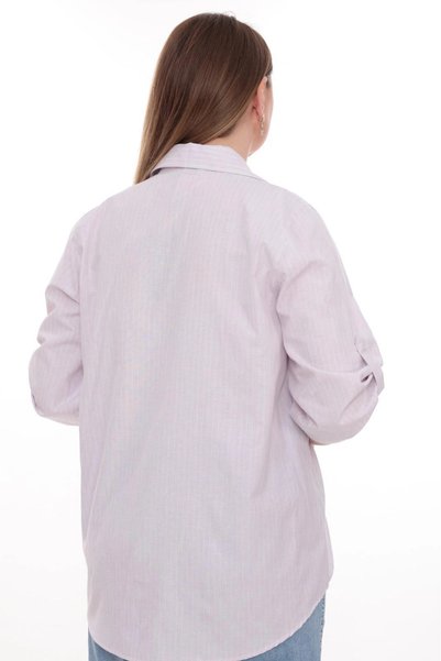 Lady Majestic Plus Size 100% Cotton Embroidered Detailed Striped Shirt Stylish and Comfortable