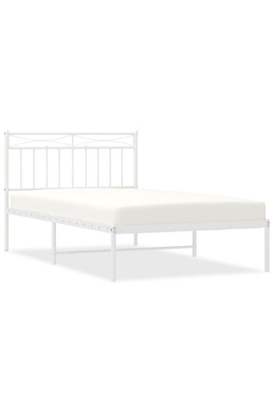 vidaxl Cadru de pat din metal cu tăblie, alb, 107x203 cm