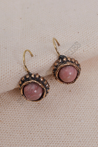 Süspüs Accessories أقراط بيضاوية من حجر الرودونيت
