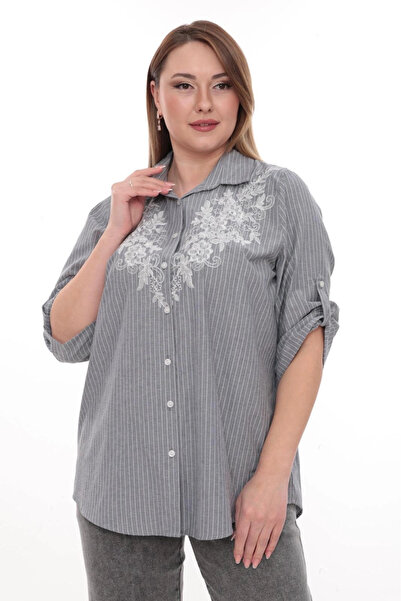 Lady Majestic Μεγάλο μέγεθος, 100% βαμβάκι, με λεπτομέρεια κεντήματος, ριγέ π...