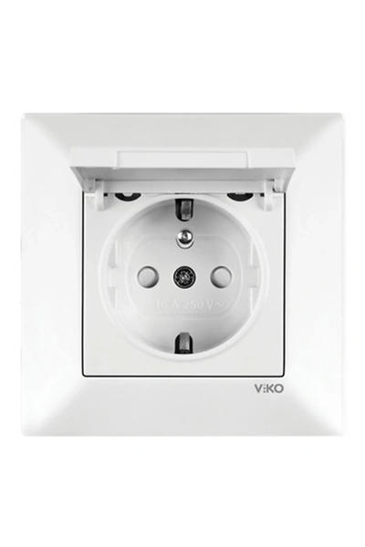 VİKO مقبس UPS أبيض مع غطاء مزود بملصق Karre Meridian ومقاوم للأطفال (بدون إطا...