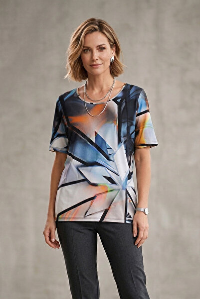 YXL COLLECTION Γυναικεία μπλούζα μεγάλου μεγέθους Lycra με γεωμετρικό σχέδιο ...