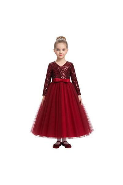 ddaniela دي دانييلا - فستان حفلات طويل الأكمام للفتيات مزين بالترتر - متعدد ا...