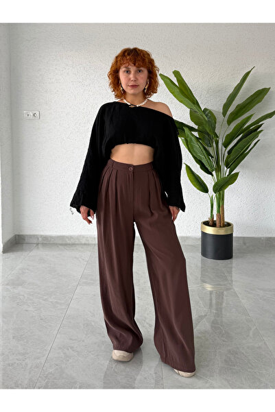 Bak'ap Παντελόνι Premium Trend Summer με πιέτες Palazzo με φαρδιά μπατζάκια