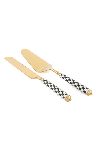 Mikasa Moor Gold Black and White Cake Serving Set
