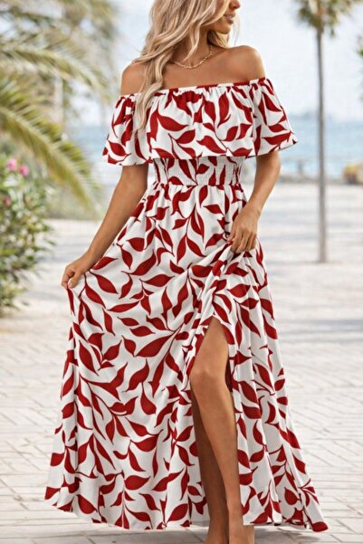 Modayakamoz فستان نسائي طويل من الجيرسيه بطبعة مادونا مع ياقة وفتحة عند الصدر