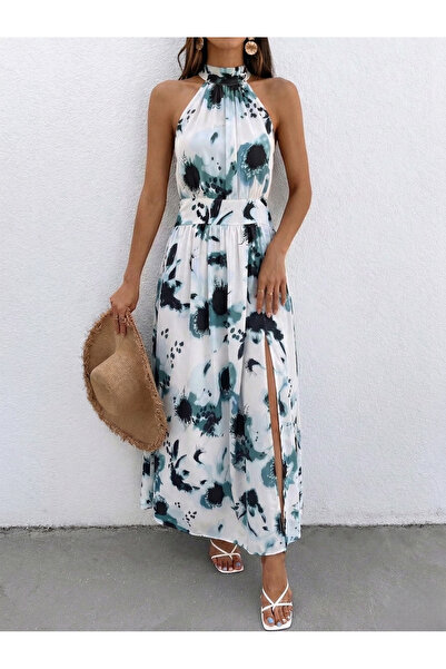 mass fashion Γυναικείο φόρεμα σατέν με σχέδιο