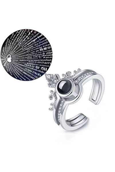 E-ANAMAG Ρυθμιζόμενο δαχτυλίδι με κρύσταλλο ζιργκόν, χαραγμένο με προβολή 'Σ'...