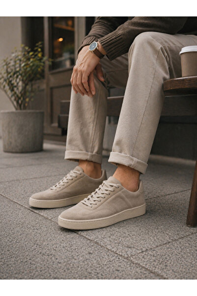 the corleone Bej Süet Sneaker Erkek Günlük Casual Spor Ayakkabı Rahat Taban, ...