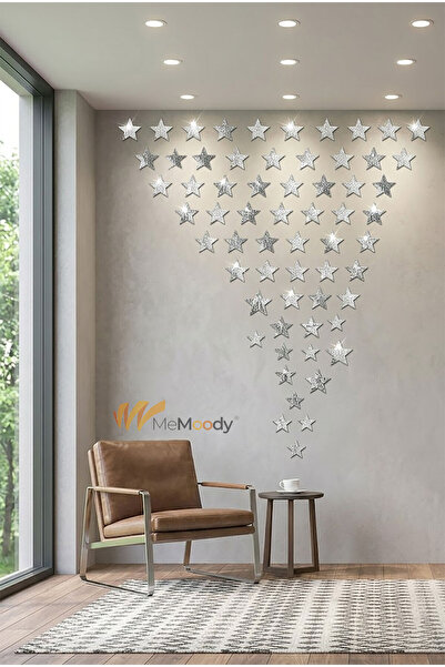 Memoody Dekoratif Yapışkanlı Yıldız Pleksi Ayna 5x5cm 20 Adet Gümüş