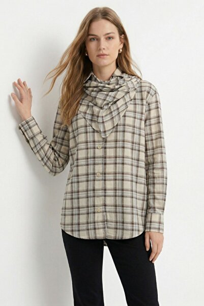 Rays Μπεζ Τριγωνικό Φουλάρι Oversize Καρό Πουκάμισο 5484