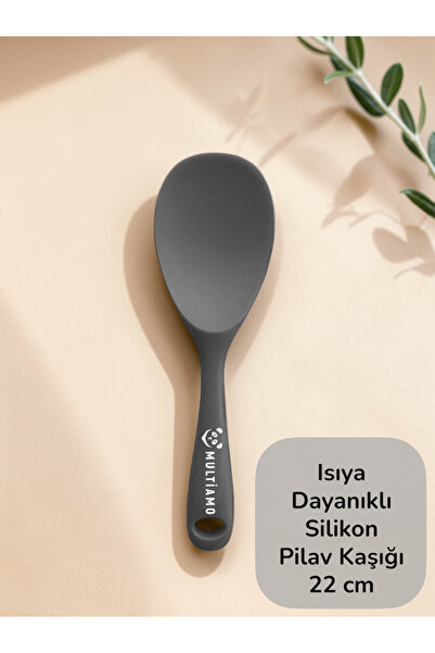 Multiamo Sert Uçlu Isıya Dayanıklı Yanmaz Yapışmaz Silikon Pilav Kaşığı 22 Cm