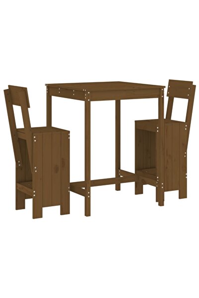 vidaxl Set mobilier de bar, 3 piese, maro miere, lemn masiv de pin