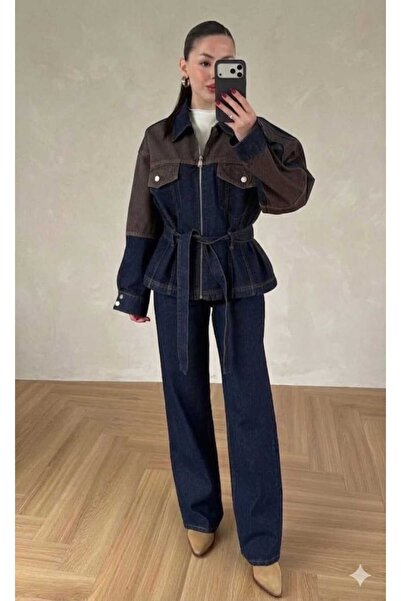 My Blog Σετ τζιν με ζώνη και αντίθεση στις χρωματικές αποχρώσεις, με τζιν μπο...