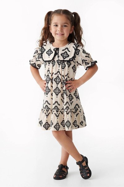 MiniBou Girl's Patterned Dress Viscon 3-4-5-6-7 Years