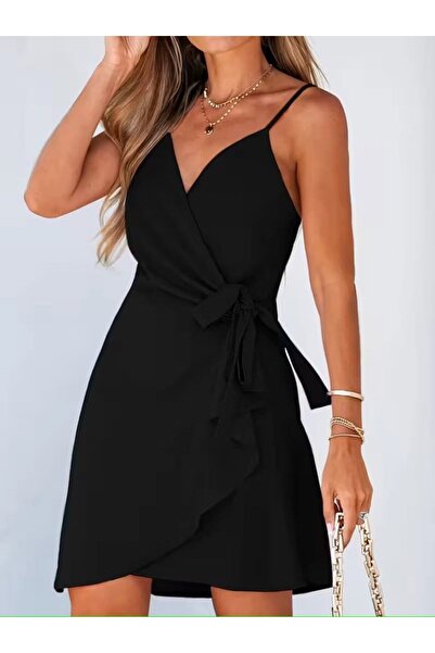 Wear Up Γυναικείο κοντό φόρεμα Janjan από κρεπ με κορδόνια, διπλό γιακά και ζ...