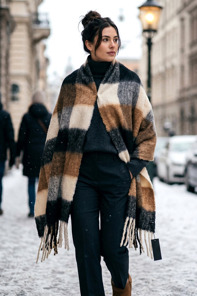 REMSA Шал-наметало от букле с пискюли 45X190 см 1304 Кафяв