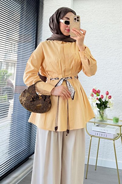 MELEK ARAZ Πουκάμισο-τουνίκ Premium με λεπτομέρεια φουλάρι και κορδέλα - Μουσ...