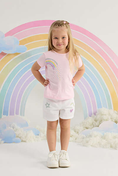 Minycenter Girl's Rainbow Patterned T-Shirt, Age 2-6, Pink