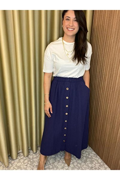 MU&ME BOUTİQUE Muslim Skirt with Button Detail, 100% Cotton