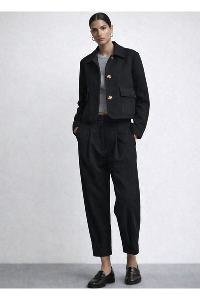 BRANDHILLS Black Color Women's Cotton Blend Jacket