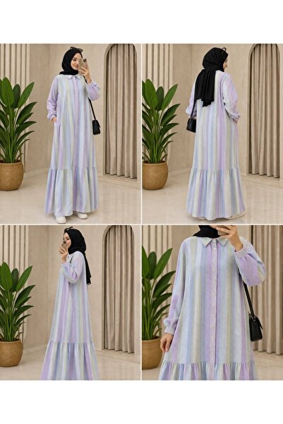 İLGEN FASHİON Παστέλ ριγέ φόρεμα γκοφρέ, καλοκαιρινό, άνετο και εφαρμοστό