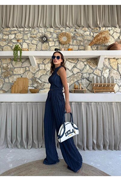 PEMAA Wrap-Around Fabric Sleeveless Crop Top and Pants Two-Piece Suit