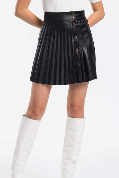 BEBE PLUS Μαύρη δερμάτινη φούστα με κουμπιά