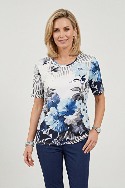 YXL COLLECTION Γυναικεία μπλούζα μεγάλου μεγέθους Lycra με λουλουδάτο σχέδιο ...