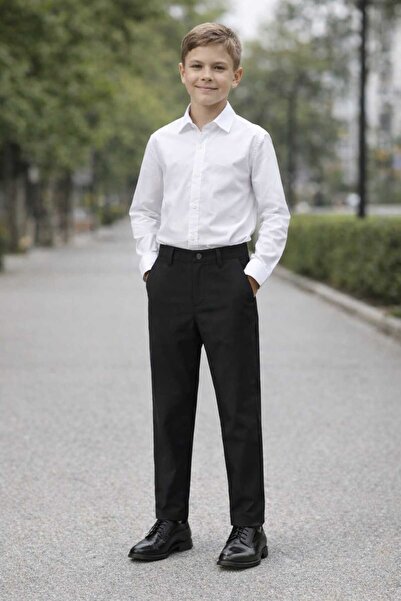 GS TEKSTİL Boys' Black Classic Pants (Ages 6-15)