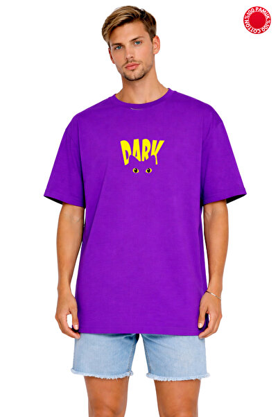 DUBU BUTİK Unisex Oversize Μωβ μπλουζάκι με στάμπα DARK, 100% βαμβακερό, χαλα...